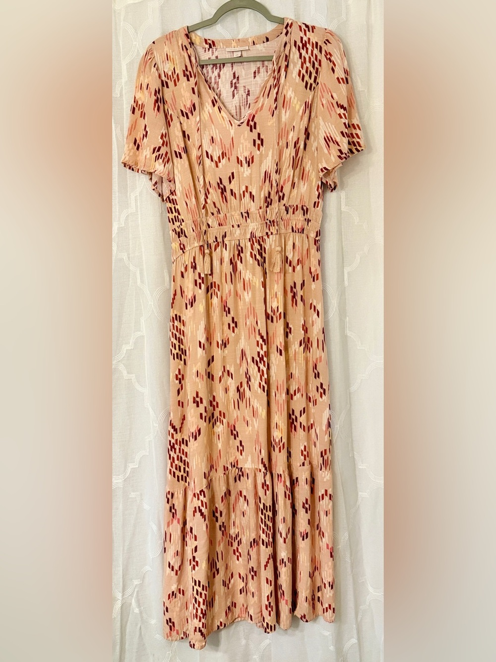 Knox Rose Peach and Burgundy Printed Midi Dress | Size Medium - Picture 2 of 9